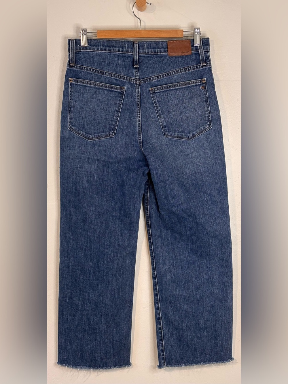 Madewell Slim Wide-Leg Crop Jeans Medium Blue Wash Frayed Hem Size 29 - Picture 4 of 13
